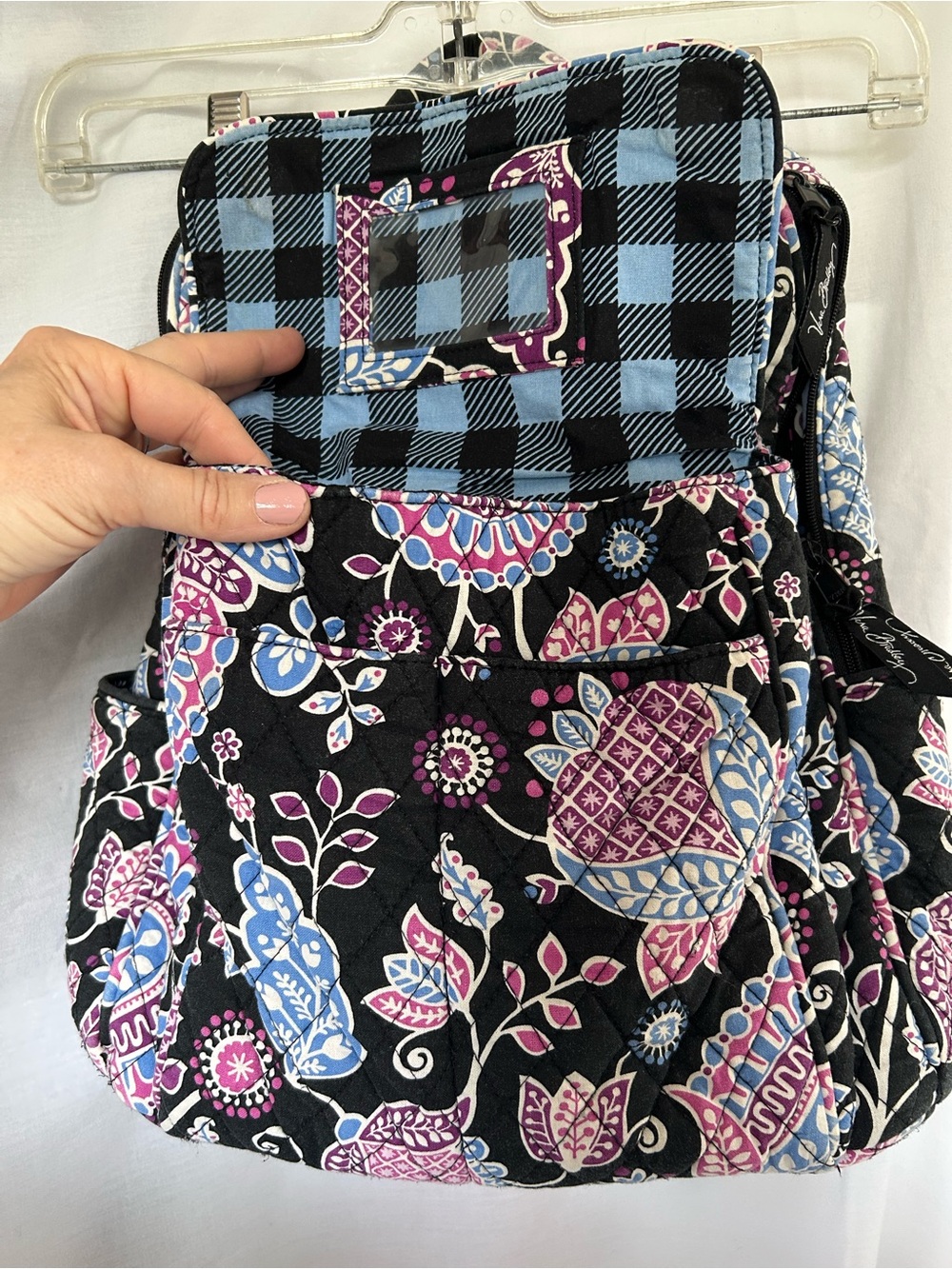 Vera Bradley Black Floral Pattern Backpack w/Pink & Blue Accents. 14x12x6 - Picture 4 of 12